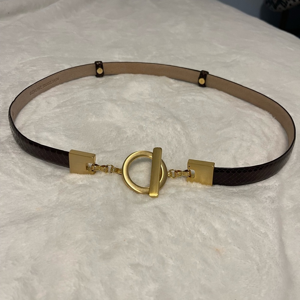 Snakeskin Belt Womens Brawn 
Genuine Leather Gold Toggle Skinny
Slim Quiet Luxe